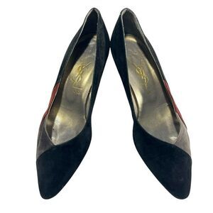 Yves Saint Laurent Women's Black Gray & Red Vintage Suede Pumps Size 6